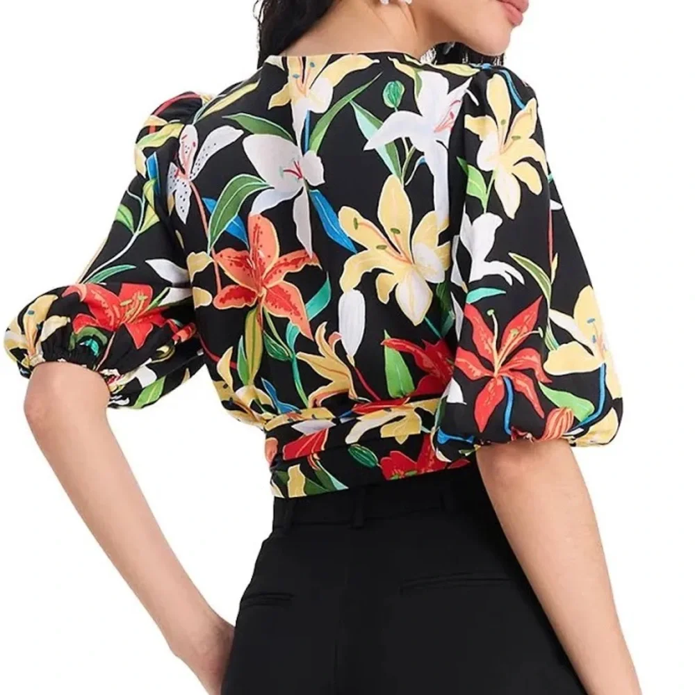 KATE SPADE women’s Summer Lilies Floral-Print Wrap Top